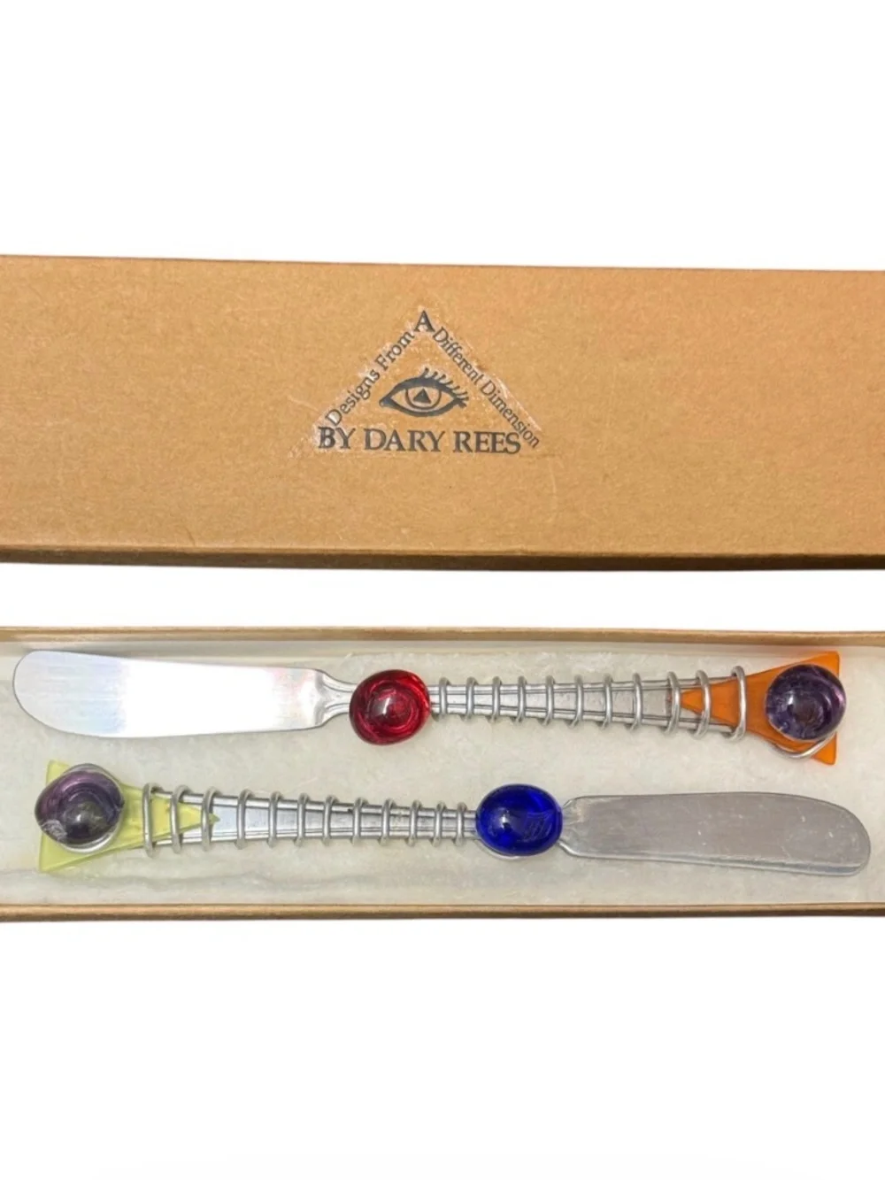 Vintage Dary Rees Glass & Wire Wrapped spreaders Set of 2 NIB